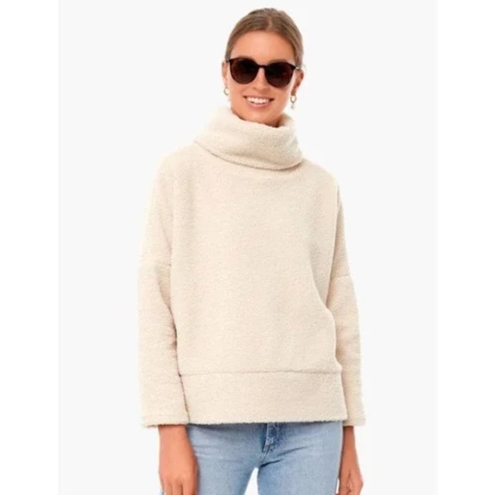 Tuckernuck Rollins Funnel Neck Pullover Cream Teddy Fleece Sherpa Small
